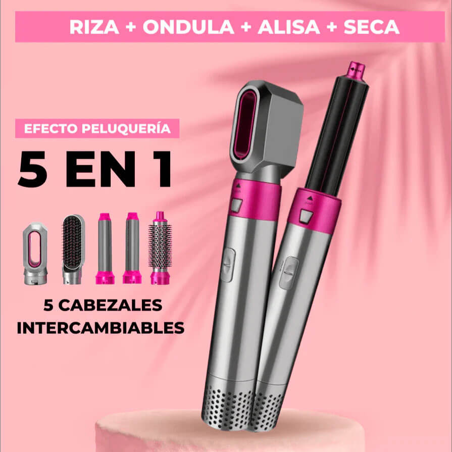 "GlamBrush™ 5 en 1: Seca, Alisa, Riza y Da Volumen en Minutos".