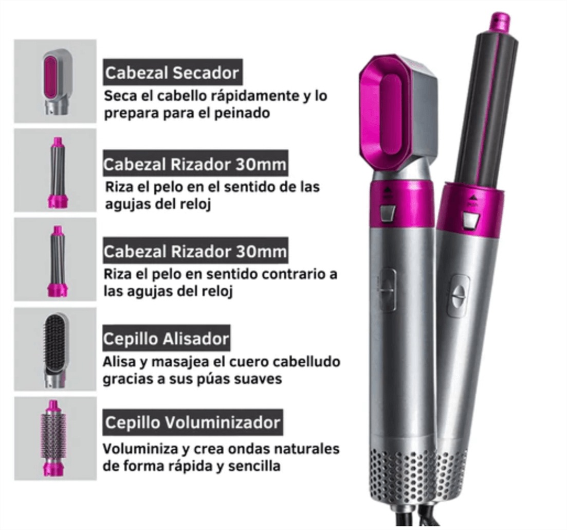 "GlamBrush™ 5 en 1: Seca, Alisa, Riza y Da Volumen en Minutos".